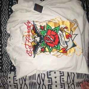 Ed Hardy White Tee with Gold Accents